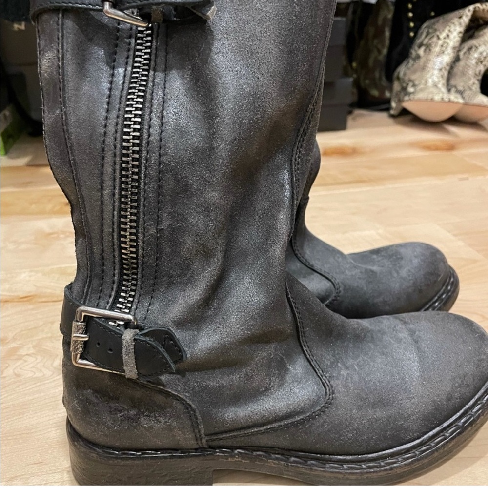 Charcoal Combat Boots with Buckle